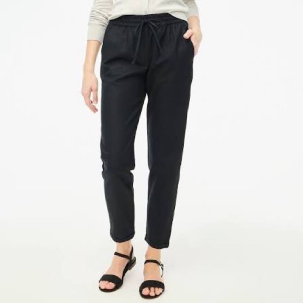 JCrew Factory Linen-cotton blend drawstring pant black 14